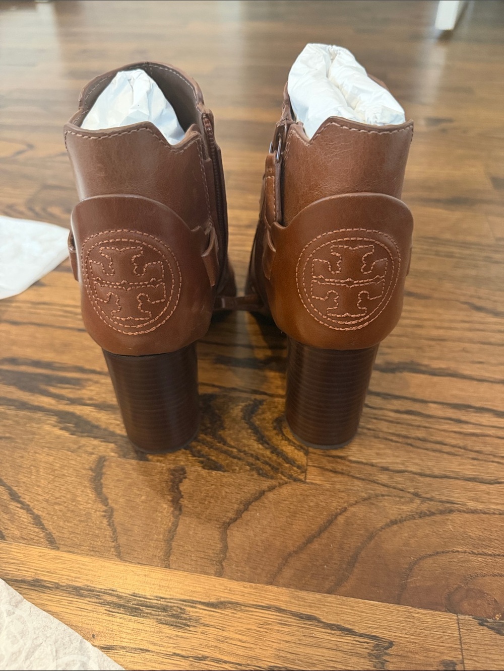 Tory Burch Chestnut Leather Ankle Boot with Block Heel - Picture 6 of 6